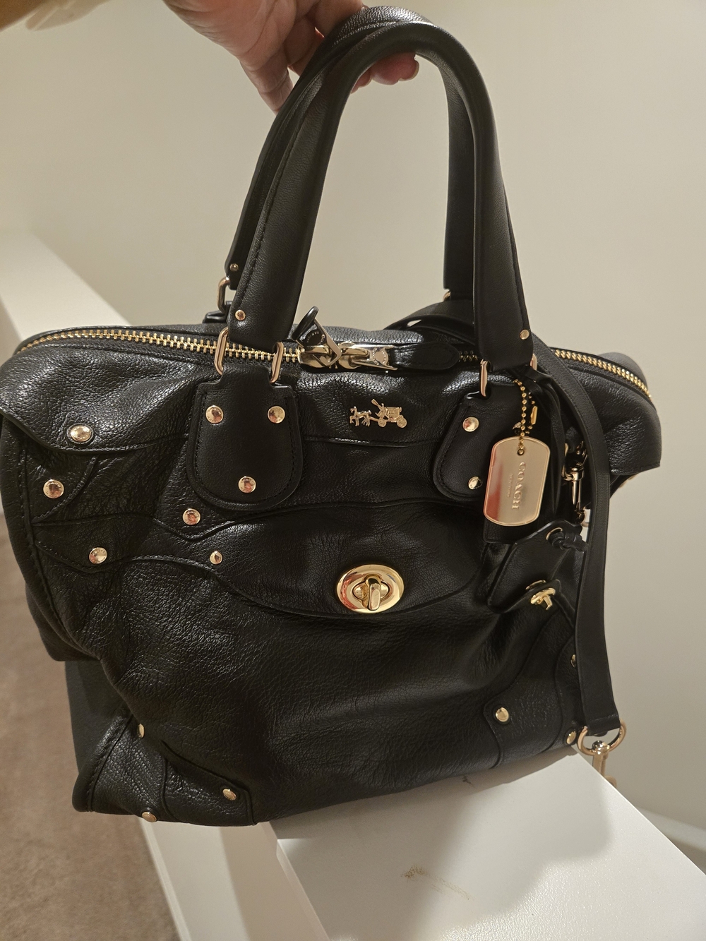 Coach Ryder 33 Black Leather Satchel with Gold Hardware